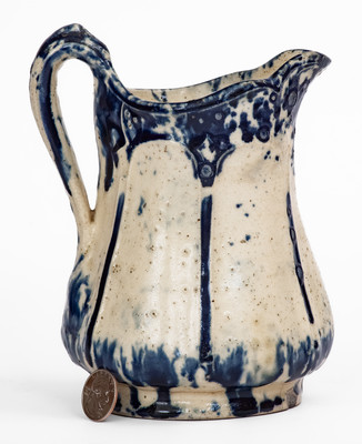 Extremely Rare S. RISLEY / NORWICH, CT Blue and White Molded Stoneware Pitcher