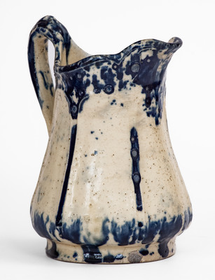 Extremely Rare S. RISLEY / NORWICH, CT Blue and White Molded Stoneware Pitcher