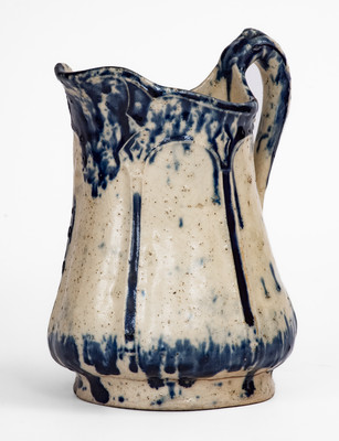 Extremely Rare S. RISLEY / NORWICH, CT Blue and White Molded Stoneware Pitcher