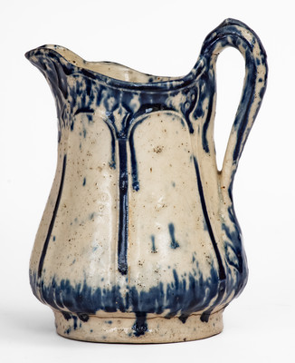 Extremely Rare S. RISLEY / NORWICH, CT Blue and White Molded Stoneware Pitcher