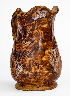 Exceptional S. RISLEY / NORWICH, CT Slip-Decorated Stoneware Corn Pitcher