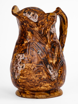 Exceptional S. RISLEY / NORWICH, CT Slip-Decorated Stoneware Corn Pitcher