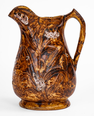 Exceptional S. RISLEY / NORWICH, CT Slip-Decorated Stoneware Corn Pitcher