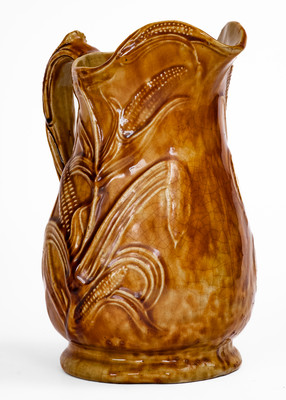 Rare S. RISLEY / NORWICH, Connecticut Rockingham-Glazed Stoneware Corn Pitcher