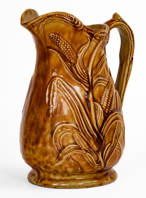 Rare S. RISLEY / NORWICH, Connecticut Rockingham-Glazed Stoneware Corn Pitcher