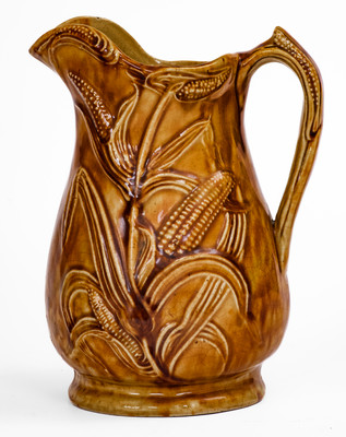Rare S. RISLEY / NORWICH, Connecticut Rockingham-Glazed Stoneware Corn Pitcher