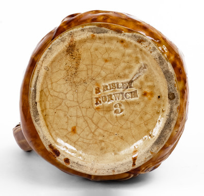 Rare S. RISLEY / NORWICH, Connecticut Rockingham-Glazed Stoneware Corn Pitcher