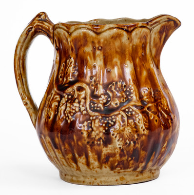 Rare S. RISLEY / NORWICH, Connecticut Rockingham-Glazed Stoneware Grapes Pitcher