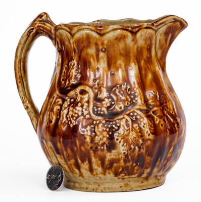 Rare S. RISLEY / NORWICH, Connecticut Rockingham-Glazed Stoneware Grapes Pitcher