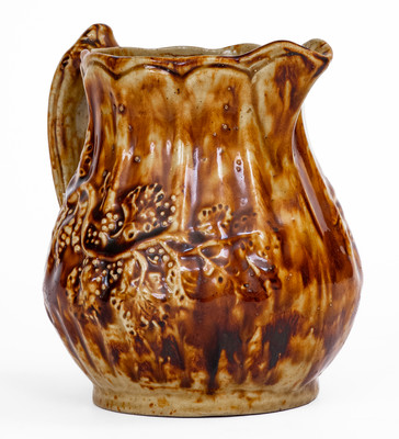 Rare S. RISLEY / NORWICH, Connecticut Rockingham-Glazed Stoneware Grapes Pitcher