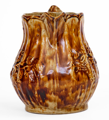 Rare S. RISLEY / NORWICH, Connecticut Rockingham-Glazed Stoneware Grapes Pitcher