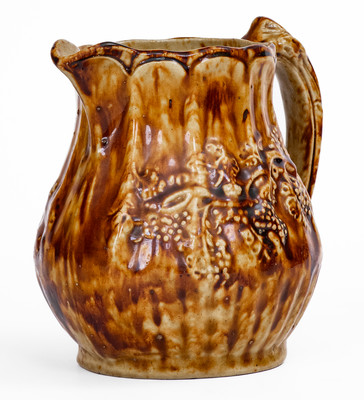 Rare S. RISLEY / NORWICH, Connecticut Rockingham-Glazed Stoneware Grapes Pitcher
