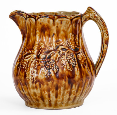 Rare S. RISLEY / NORWICH, Connecticut Rockingham-Glazed Stoneware Grapes Pitcher