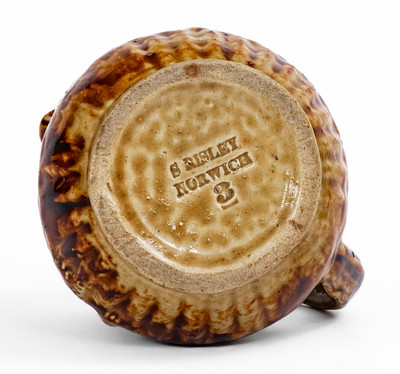 Rare S. RISLEY / NORWICH, Connecticut Rockingham-Glazed Stoneware Grapes Pitcher