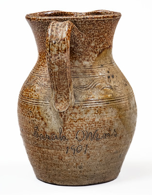 Very Rare C.C. BALLARD / HAYS, NC Stoneware Pitcher for Neighbor Sarah Owens, 1901