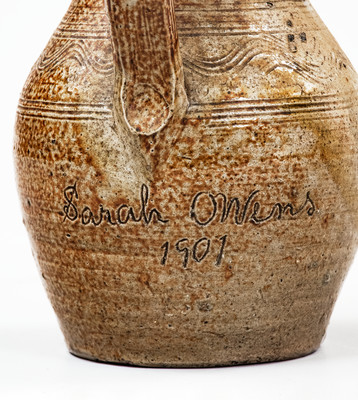 Very Rare C.C. BALLARD / HAYS, NC Stoneware Pitcher for Neighbor Sarah Owens, 1901