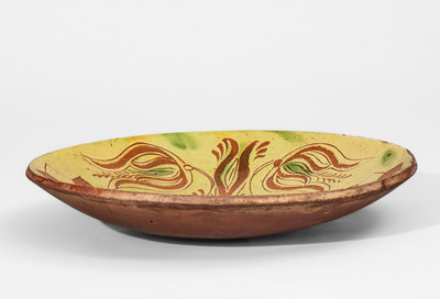 Very Rare Redware Plate w/ Sgraffito Flowering Urn Motif, 