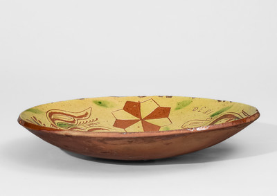 Very Rare Redware Plate w/ Sgraffito Flowering Urn Motif, 