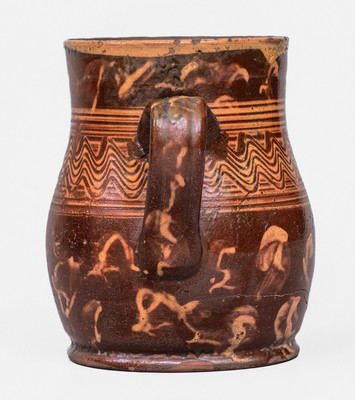 Extremely Rare Solomon H. Way, Eloa, Oregon Redware Mug w/ Fine Slip Decoration