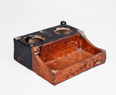 1839 Dated Redware Inkstand w/ Impressed and Applied Decoration, probably Pennsylvania