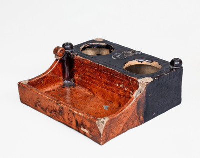 1839 Dated Redware Inkstand w/ Impressed and Applied Decoration, probably Pennsylvania