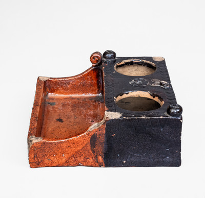 1839 Dated Redware Inkstand w/ Impressed and Applied Decoration, probably Pennsylvania
