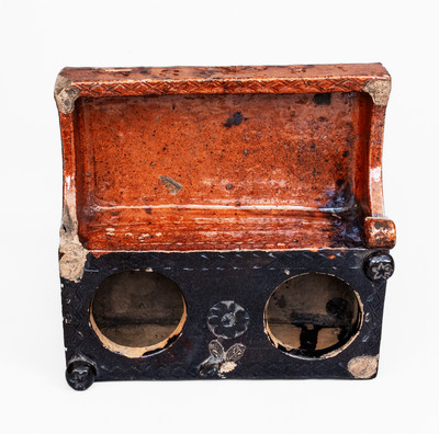 1839 Dated Redware Inkstand w/ Impressed and Applied Decoration, probably Pennsylvania