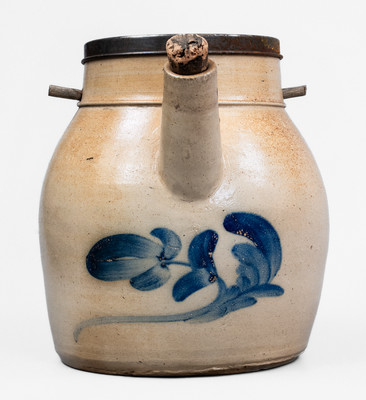 Attrib. Nathan Clark, Jr., Athens, NY Stoneware Batter Pail w/ Floral Decoration
