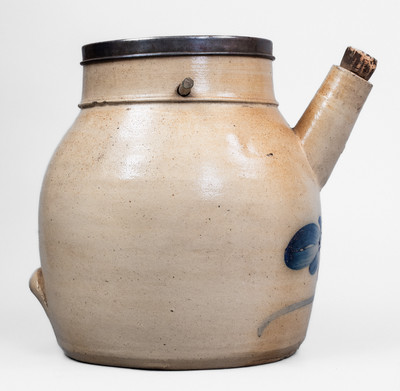 Attrib. Nathan Clark, Jr., Athens, NY Stoneware Batter Pail w/ Floral Decoration