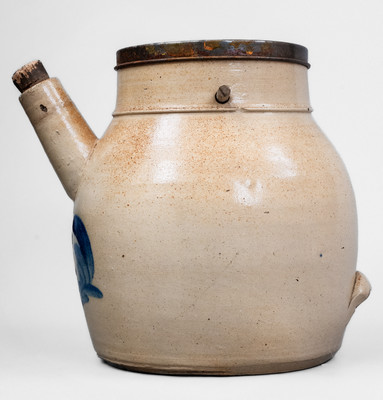 Attrib. Nathan Clark, Jr., Athens, NY Stoneware Batter Pail w/ Floral Decoration