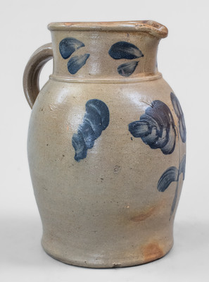 One-and-a-Half-Gallon Baltimore Stoneware Pitcher w/ Cobalt Floral Decoration