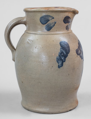 One-and-a-Half-Gallon Baltimore Stoneware Pitcher w/ Cobalt Floral Decoration