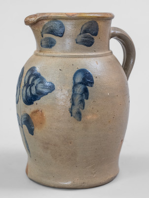 One-and-a-Half-Gallon Baltimore Stoneware Pitcher w/ Cobalt Floral Decoration