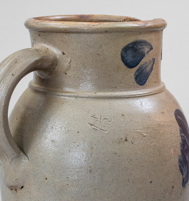 One-and-a-Half-Gallon Baltimore Stoneware Pitcher w/ Cobalt Floral Decoration