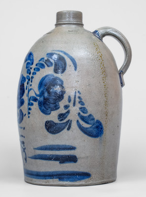 Western PA Stoneware Jug w/ Elaborate Freehand Cobalt Decoration, c1870