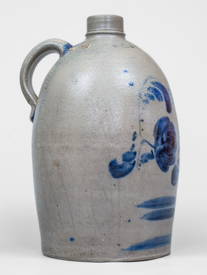 Western PA Stoneware Jug w/ Elaborate Freehand Cobalt Decoration, c1870