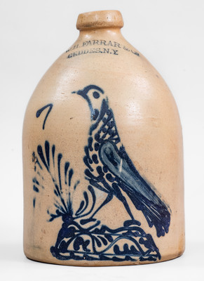 Fine W.H. FARRAR & Co. / GEDDES, N.Y. Stoneware Jug w/ Elaborate Bird Decoration