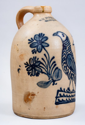 Exceptional W.H. FARRAR & Co. / GEDDES, N.Y. Stoneware Jug w/ Elaborate Bird and Floral Motif