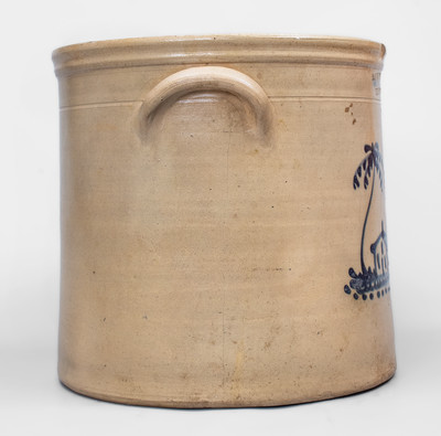 Scarce A.O. WHITTEMORE. / HAVANA. N.Y. 5 Gal. Stoneware Crock w/ Cobalt House Decoration
