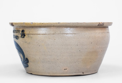 Very Rare COWDEN & WILCOX / HARRISBURG, PA Stoneware Bowl w/ Cobalt Man-in-the-Moon Decoration