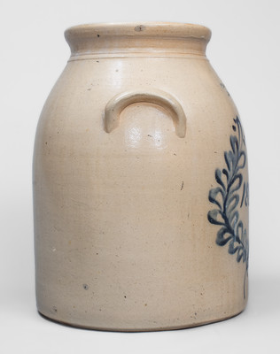 Four-Gallon Providence, RI Stoneware Advertising Jar w/ Cobalt Wreath and 1885 Date