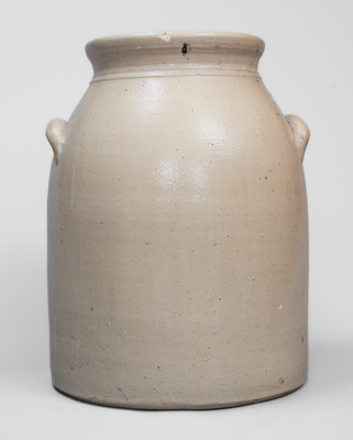 Four-Gallon Providence, RI Stoneware Advertising Jar w/ Cobalt Wreath and 1885 Date