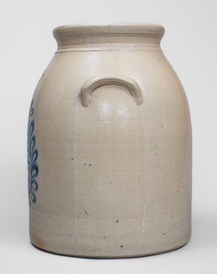 Four-Gallon Providence, RI Stoneware Advertising Jar w/ Cobalt Wreath and 1885 Date