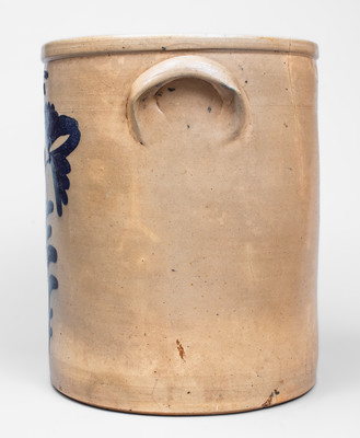 Six-Gallon WHITE S UTICA, NY Stoneware Crock w/ Elaborate Cobalt Floral Decoration, c1860