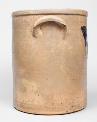 Six-Gallon WHITE S UTICA, NY Stoneware Crock w/ Elaborate Cobalt Floral Decoration, c1860
