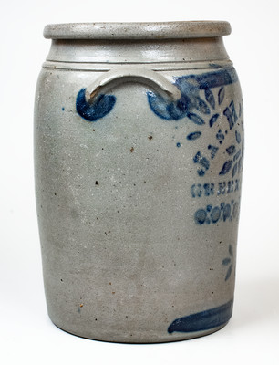 3 Gal. JAS. HAMILTON & CO. / GREENSBORO, PA Stoneware Jar w/ Stenciled Rose Decoration