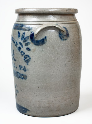 3 Gal. JAS. HAMILTON & CO. / GREENSBORO, PA Stoneware Jar w/ Stenciled Rose Decoration
