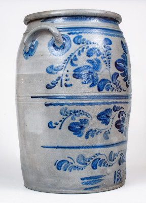 12 Gal. Western PA Stoneware Jar with Elaborate Freehand Floral Decoration
