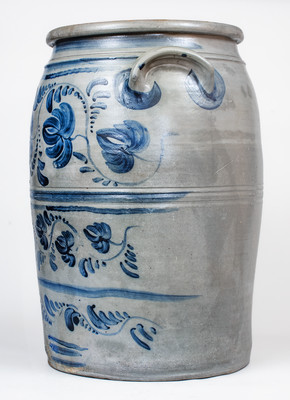 Fine 12 Gal. Greensboro, PA Stoneware Jar w/ Profuse Freehand Floral Decoration