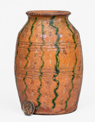 Scarce Redware Jar with Two-Color Slip Decoration, American, early to mid 19th century